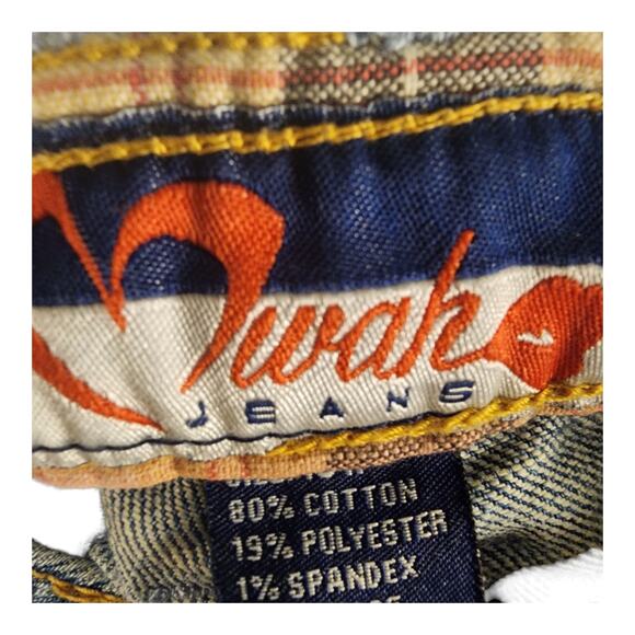 Wah Jens Women's size 16w Blue Denim Embroidered Floral Thick Stitch Boot-Cut - Picture 7 of 8